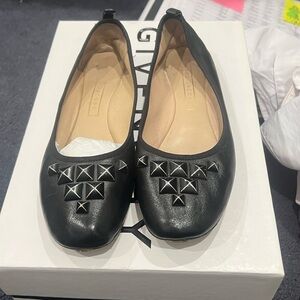 Marc Jacobs Black Leather Stud-Embellished Ballet Flats